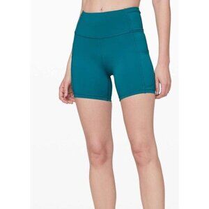 Lululemon Sz 4 Womens Bike Shorts Fast Free 6” Teal Aqua Blue Athletic Running